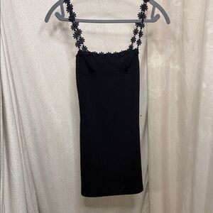 Commense Black Dress with Floral Straps